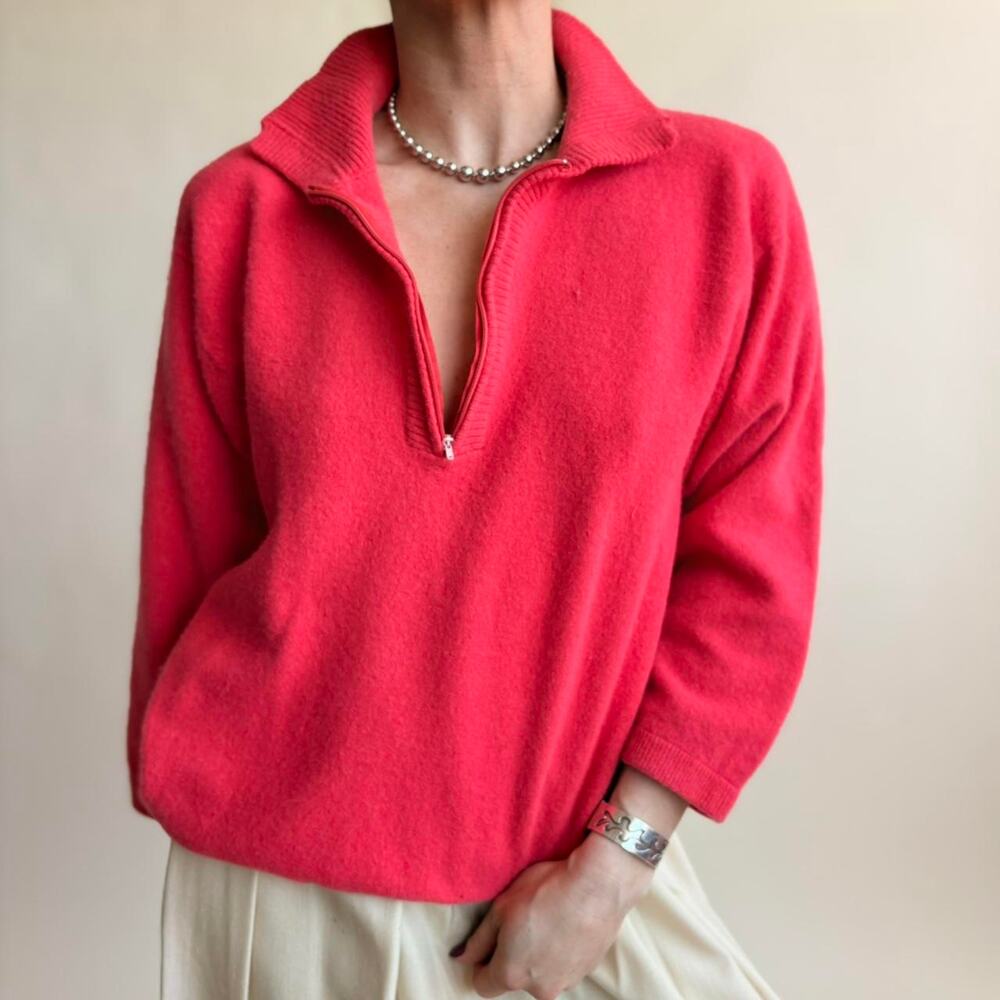 Outlander Hot Pink Quarter Zip Sweater - Lambswool & Angora, Fits Medium